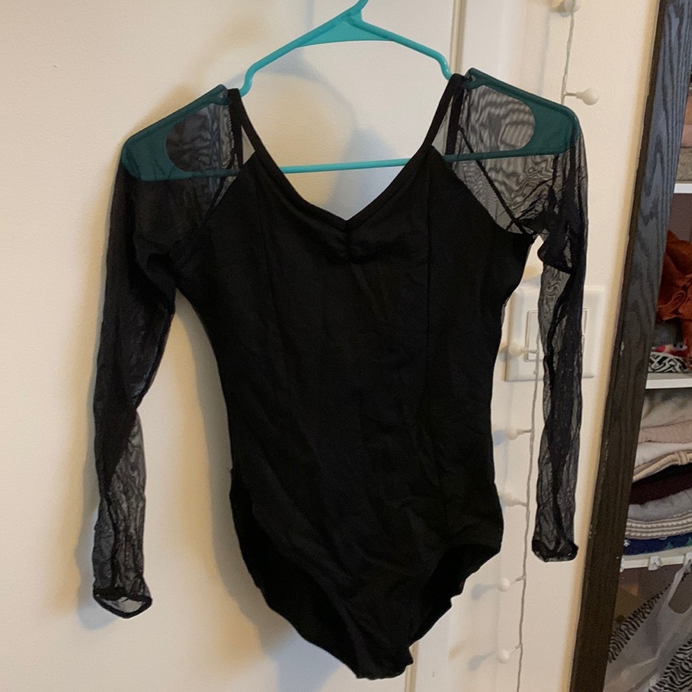 Capezio mesh full sleeve leotard black M